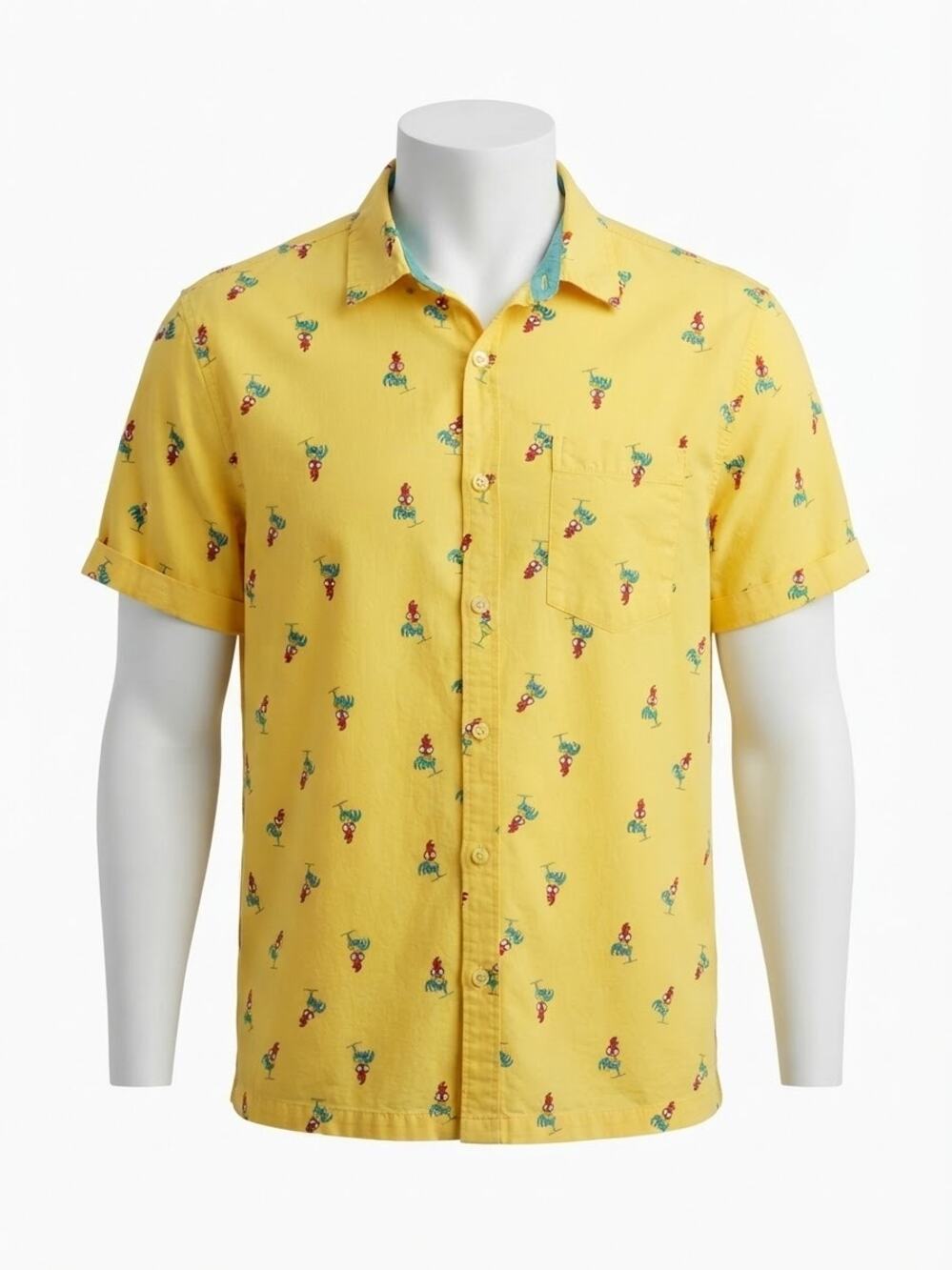 Disney Parks Moana Hei Hei Rooster Yellow Button Down Short Sleeve Shirt Mens XL